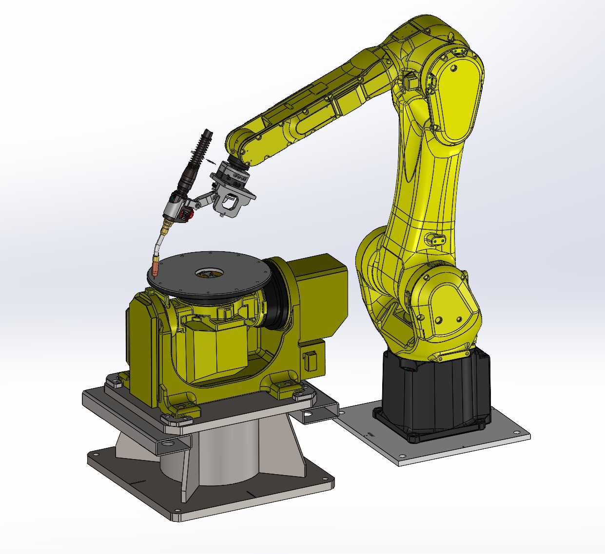 Torch mount and servo positioner detail from the Think-PLC FANUC weld cell design