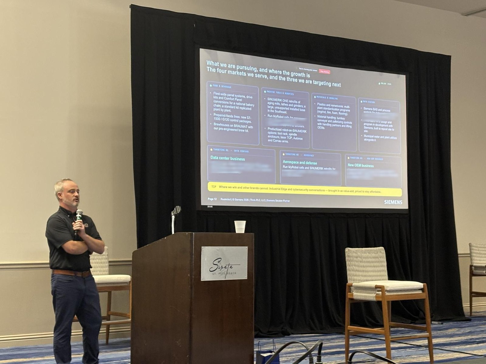 Bobby Cole presenting to the Siemens PAM team at the Sirata resort in St. Pete Beach, Florida