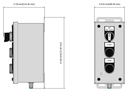 Dimensioned side and front elevations